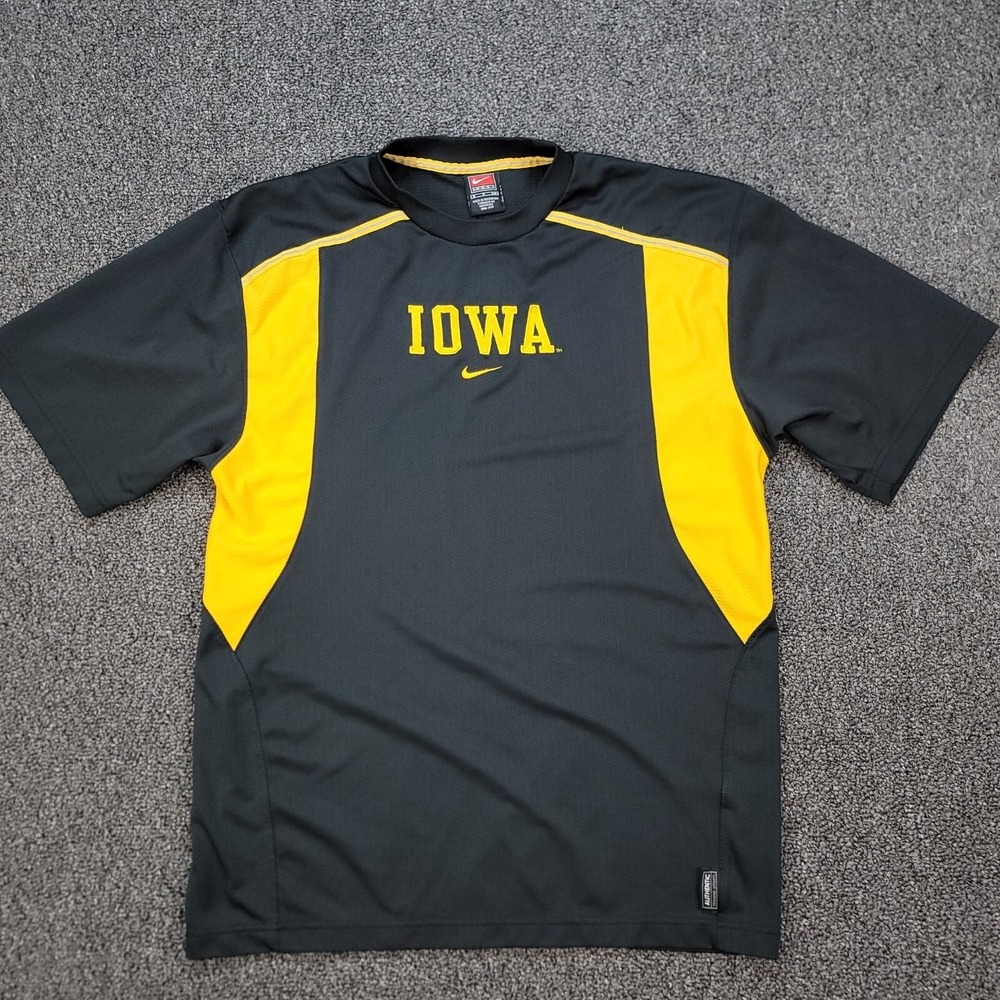 Iowa Hawkeyes Shirt Mens Small Black Nike Dri FIT Team Issue Swoosh Y2K Vintage